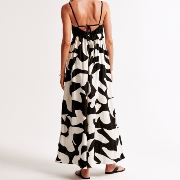 Abercrombie & Fitch Black & White Linen Blend Tie‎ Back Maxi Dress Size XS - Picture 11 of 11